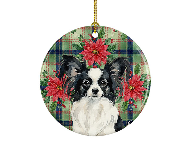 Black and White Papillon Christmas PoinsettIas Ceramic Ornament Christmas Tree Hanging Decorations for Home Christmas Holiday, Party, Gift, 3 in,...