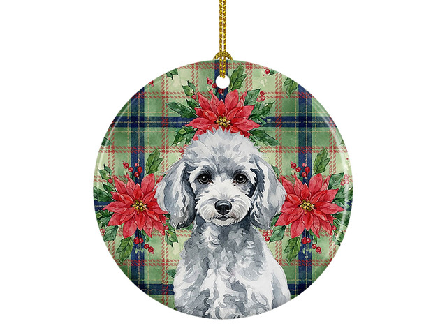 Miniature Silver Poodle Christmas PoinsettIas Ceramic Ornament Christmas Tree Hanging Decorations for Home Christmas Holiday, Party, Gift, 3 in,...