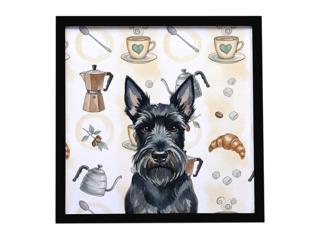 Scottish Terrier Coffee Bar Framed Metal Print Bathroom, Kitchen, Office, Home Decor Wall Art Ready to Hang, Square, 8X8