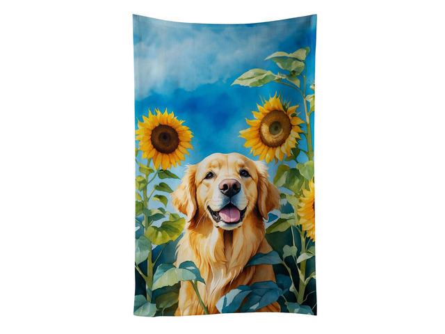 Golden Retriever in Sunflowers Kitchen Towel Dish Cloths Guest Hand Towel Decorative Bathroom Towel for Face,Tea, Dishcloth, Kitchen and Bath