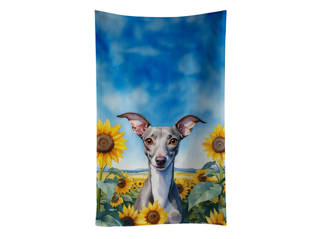 Italian Greyhound in Sunflowers Kitchen Towel Dish Cloths Guest Hand Towel Decorative Bathroom Towel for Face,Tea, Dishcloth, Kitchen and Bath
