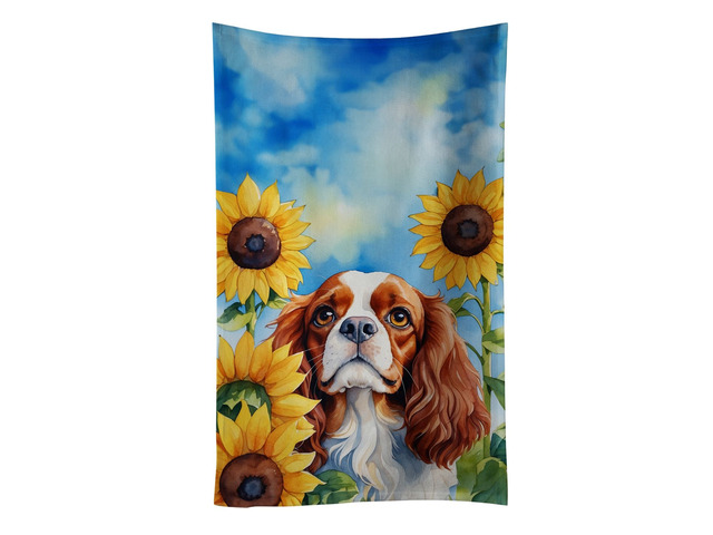 Cavalier Spaniel in Sunflowers Kitchen Towel Dish Cloths Guest Hand Towel Decorative Bathroom Towel for Face,Tea, Dishcloth, Kitchen and Bath