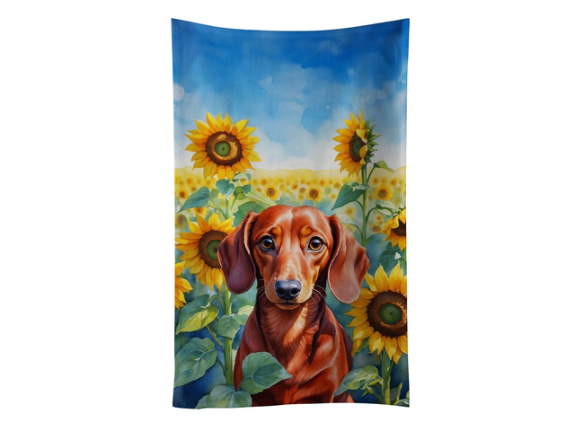Dachshund in Sunflowers Kitchen Towel Dish Cloths Guest Hand Towel Decorative Bathroom Towel for Face,Tea, Dishcloth, Kitchen and Bath