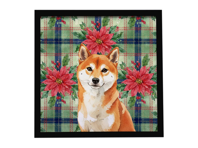 Red Shiba Inu Christmas PoinsettIas Framed Metal Print Bathroom, Kitchen, Office, Home Decor Wall Art Ready to Hang, Square, 8X8