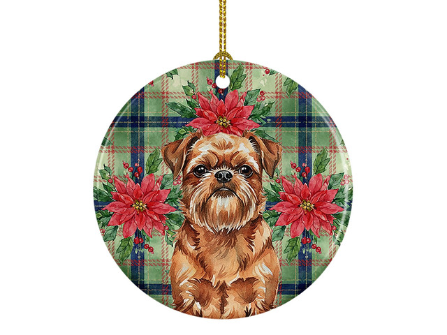 Red Brussels Griffon Christmas PoinsettIas Ceramic Ornament Christmas Tree Hanging Decorations for Home Christmas Holiday, Party, Gift, 3 in,...