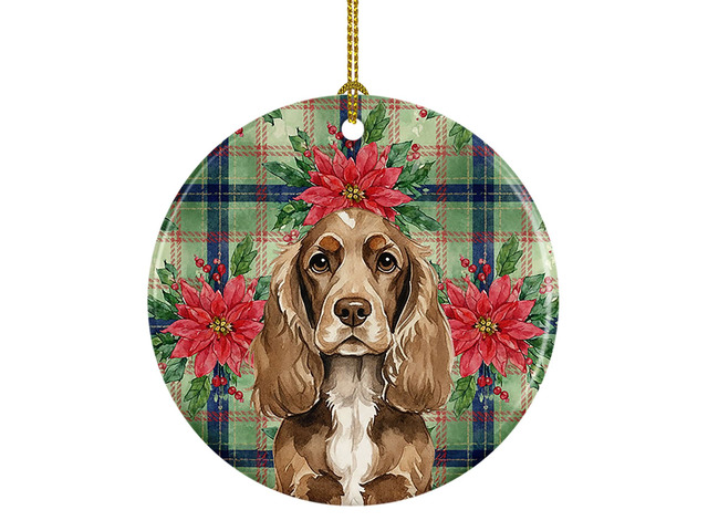 Chocolate Cocker Spaniel Christmas PoinsettIas Ceramic Ornament Christmas Tree Hanging Decorations for Home Christmas Holiday, Party, Gift, 3 in,...