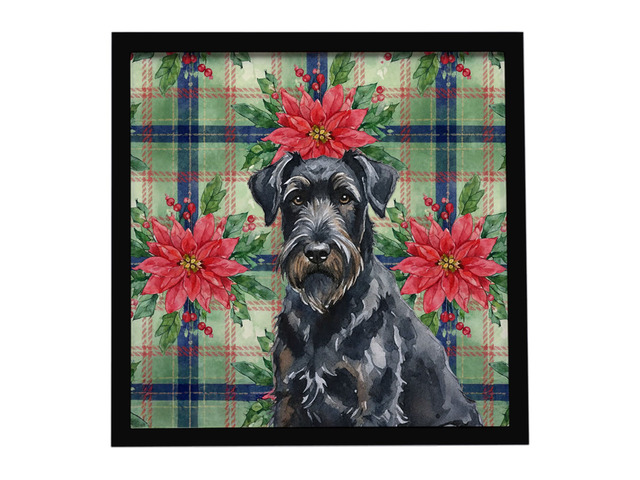 Black Russian Terrier Christmas PoinsettIas Framed Metal Print Bathroom, Kitchen, Office, Home Decor Wall Art Ready to Hang, Square, 8X8