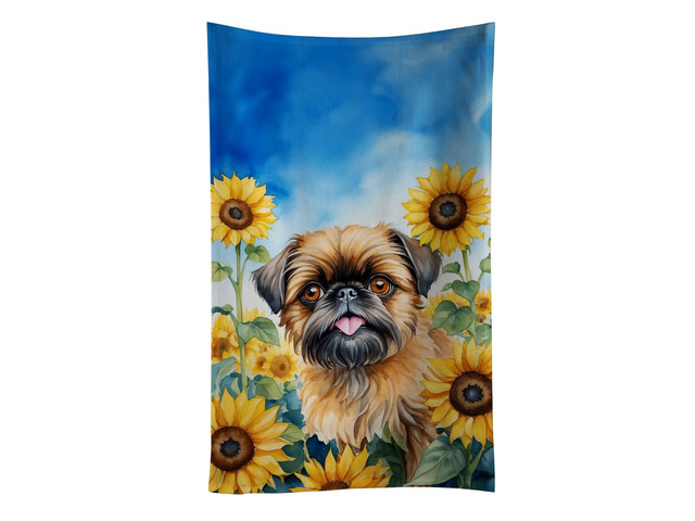 Brussels Griffon in Sunflowers Kitchen Towel Dish Cloths Guest Hand Towel Decorative Bathroom Towel for Face,Tea, Dishcloth, Kitchen and Bath