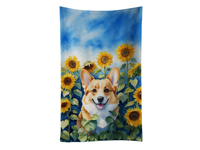 Corgi in Sunflowers Kitchen Towel Dish Cloths Guest Hand Towel Decorative Bathroom Towel for Face,Tea, Dishcloth, Kitchen and Bath