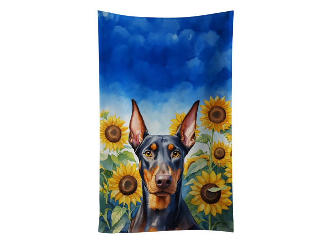 Doberman Pinscher in Sunflowers Kitchen Towel Dish Cloths Guest Hand Towel Decorative Bathroom Towel for Face,Tea, Dishcloth, Kitchen and Bath