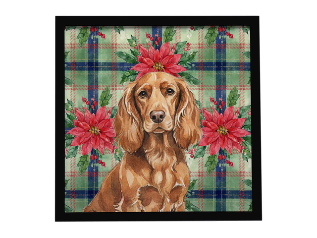 Boykin Spaniel Christmas PoinsettIas Framed Metal Print Bathroom, Kitchen, Office, Home Decor Wall Art Ready to Hang, Square, 8X8