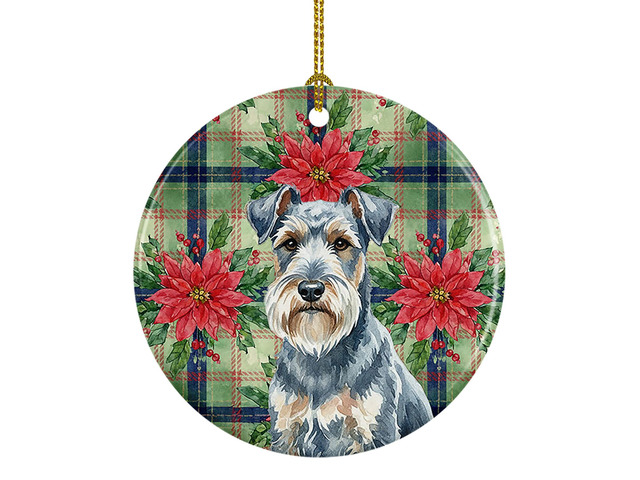 Blue Lakeland Terrier Christmas PoinsettIas Ceramic Ornament Christmas Tree Hanging Decorations for Home Christmas Holiday, Party, Gift, 3 in,...