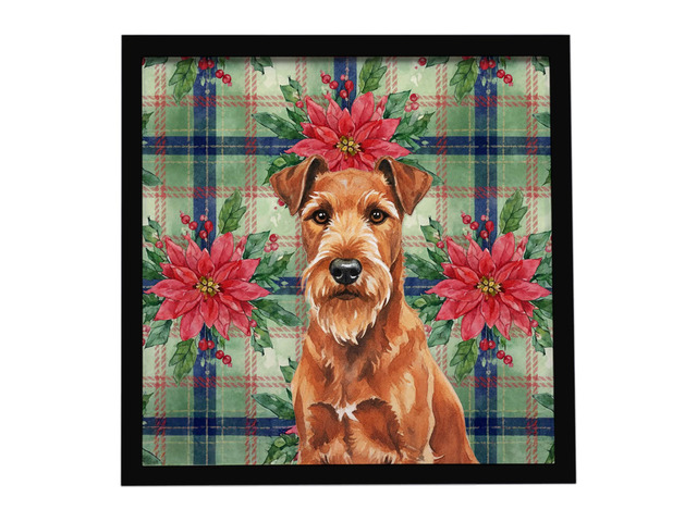 Irish Terrier Christmas PoinsettIas Framed Metal Print Bathroom, Kitchen, Office, Home Decor Wall Art Ready to Hang, Square, 8X8