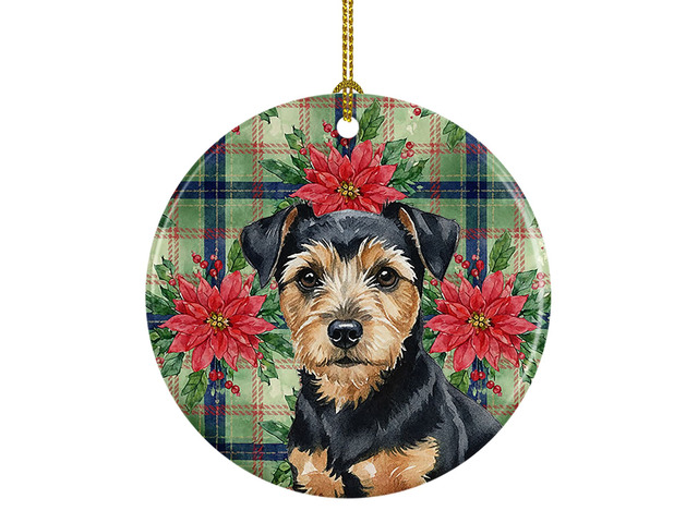 Black and Tan Norfolk Terrier Christmas PoinsettIas Ceramic Ornament Christmas Tree Hanging Decorations for Home Christmas Holiday, Party, Gift, 3...