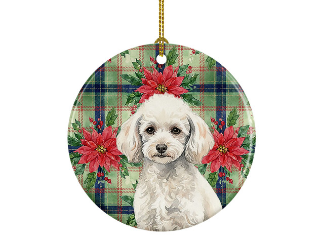 Miniature White Poodle Christmas PoinsettIas Ceramic Ornament Christmas Tree Hanging Decorations for Home Christmas Holiday, Party, Gift, 3 in,...