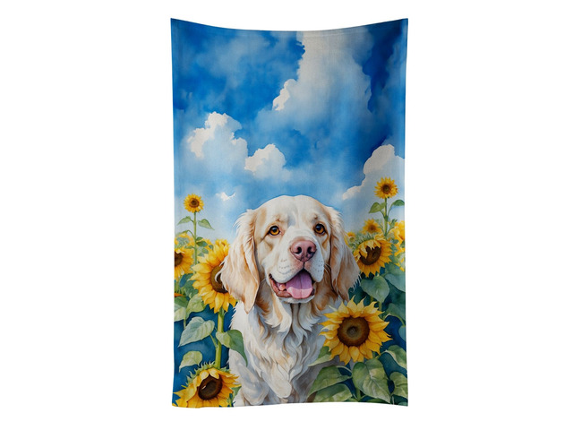 Clumber Spaniel in Sunflowers Kitchen Towel Dish Cloths Guest Hand Towel Decorative Bathroom Towel for Face,Tea, Dishcloth, Kitchen and Bath