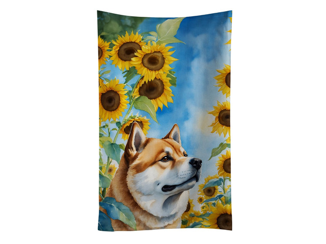 Akita in Sunflowers Kitchen Towel Dish Cloths Guest Hand Towel Decorative Bathroom Towel for Face,Tea, Dishcloth, Kitchen and Bath