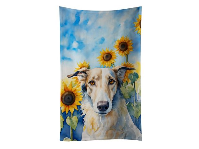 Borzoi in Sunflowers Kitchen Towel Dish Cloths Guest Hand Towel Decorative Bathroom Towel for Face,Tea, Dishcloth, Kitchen and Bath
