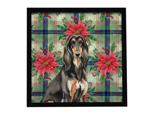Black & Tan Afghan Hound Christmas PoinsettIas Framed Metal Print Bathroom, Kitchen, Office, Home Decor Wall Art Ready to Hang, Square, 8X8