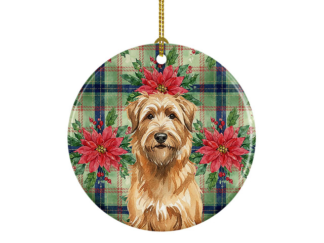 Tawny Briard Christmas PoinsettIas Ceramic Ornament Christmas Tree Hanging Decorations for Home Christmas Holiday, Party, Gift, 3 in, Multicolor