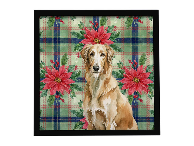 Wheaten Scottish Deerhound Christmas PoinsettIas Framed Metal Print Bathroom, Kitchen, Office, Home Decor Wall Art Ready to Hang, Square, 8X8