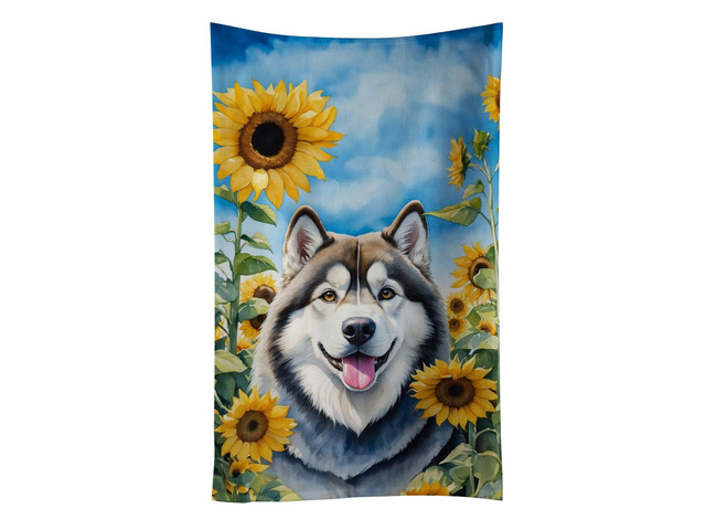 Alaskan Malamute in Sunflowers Kitchen Towel Dish Cloths Guest Hand Towel Decorative Bathroom Towel for Face,Tea, Dishcloth, Kitchen and Bath