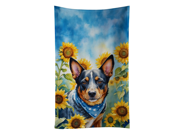 Australian Cattle Dog in Sunflowers Kitchen Towel Dish Cloths Guest Hand Towel Decorative Bathroom Towel for Face,Tea, Dishcloth, Kitchen and Bath