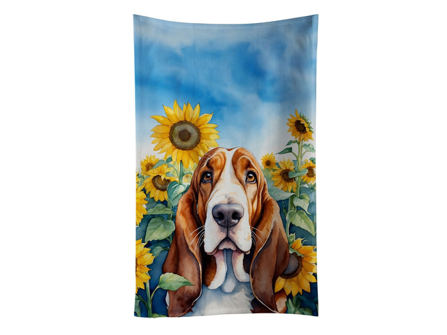 Basset Hound in Sunflowers Kitchen Towel Dish Cloths Guest Hand Towel Decorative Bathroom Towel for Face,Tea, Dishcloth, Kitchen and Bath