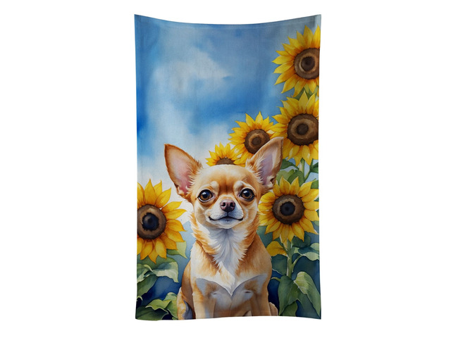 Chihuahua in Sunflowers Kitchen Towel Dish Cloths Guest Hand Towel Decorative Bathroom Towel for Face,Tea, Dishcloth, Kitchen and Bath