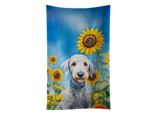 Bedlington Terrier in Sunflowers Kitchen Towel Dish Cloths Guest Hand Towel Decorative Bathroom Towel for Face,Tea, Dishcloth, Kitchen and Bath