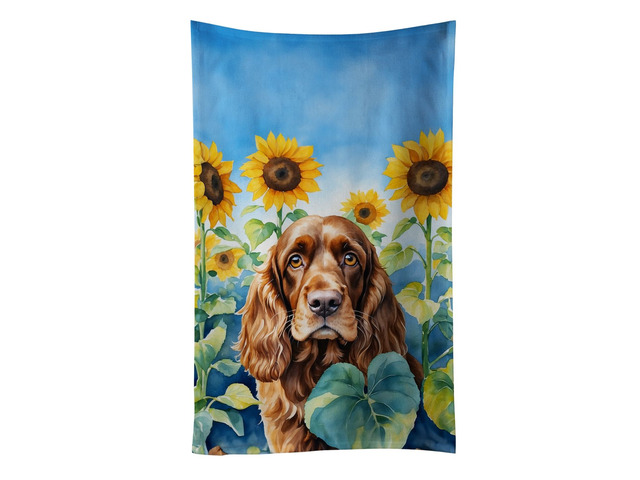 English Cocker Spaniel in Sunflowers Kitchen Towel Dish Cloths Guest Hand Towel Decorative Bathroom Towel for Face,Tea, Dishcloth, Kitchen and Bath
