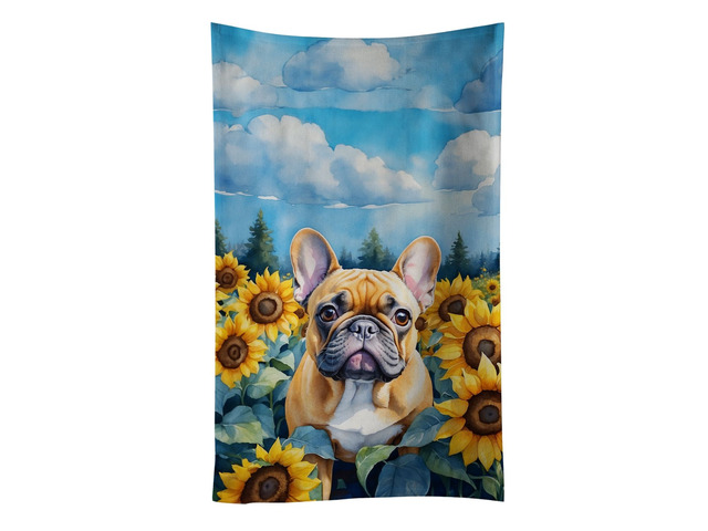 French Bulldog in Sunflowers Kitchen Towel Dish Cloths Guest Hand Towel Decorative Bathroom Towel for Face,Tea, Dishcloth, Kitchen and Bath