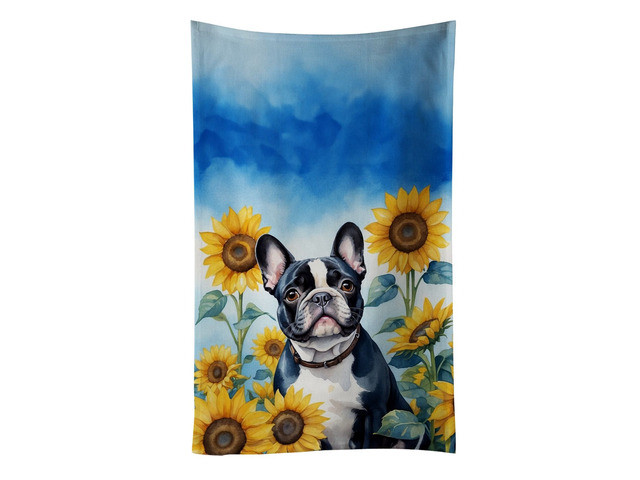 French Bulldog in Sunflowers Kitchen Towel Dish Cloths Guest Hand Towel Decorative Bathroom Towel for Face,Tea, Dishcloth, Kitchen and Bath