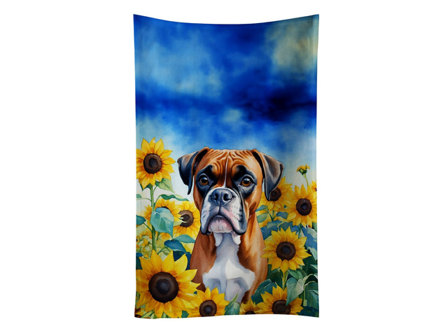 Boxer in Sunflowers Kitchen Towel Dish Cloths Guest Hand Towel Decorative Bathroom Towel for Face,Tea, Dishcloth, Kitchen and Bath