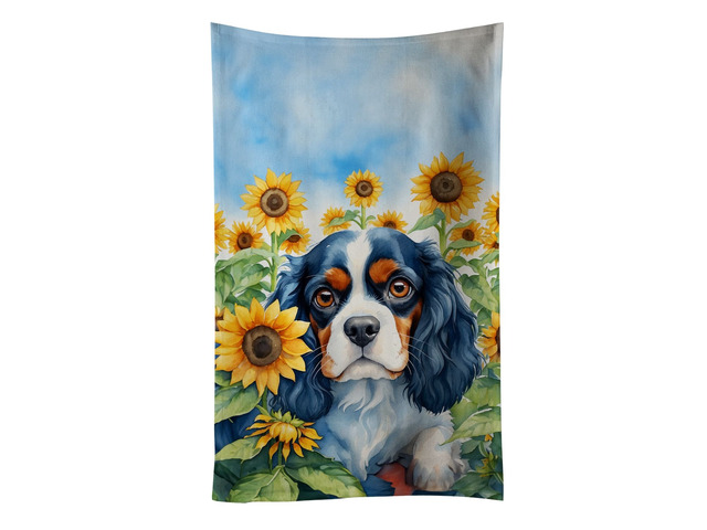 Cavalier Spaniel in Sunflowers Kitchen Towel Dish Cloths Guest Hand Towel Decorative Bathroom Towel for Face,Tea, Dishcloth, Kitchen and Bath
