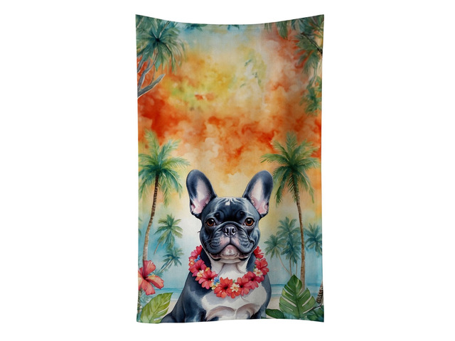French Bulldog Luau Kitchen Towel Dish Cloths Guest Hand Towel Decorative Bathroom Towel for Face,Tea, Dishcloth, Kitchen and Bath