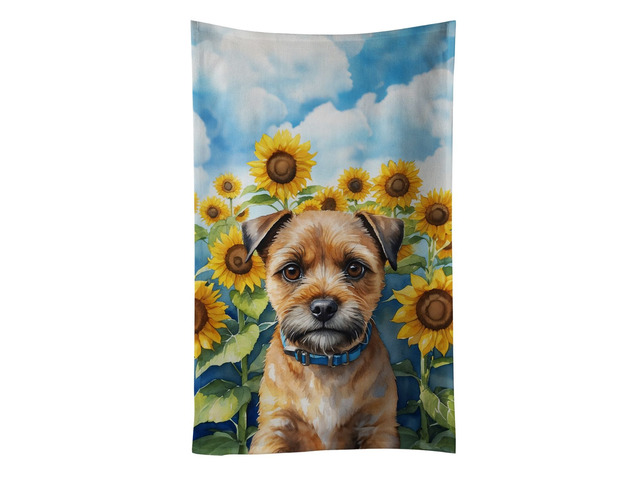 Border Terrier in Sunflowers Kitchen Towel Dish Cloths Guest Hand Towel Decorative Bathroom Towel for Face,Tea, Dishcloth, Kitchen and Bath