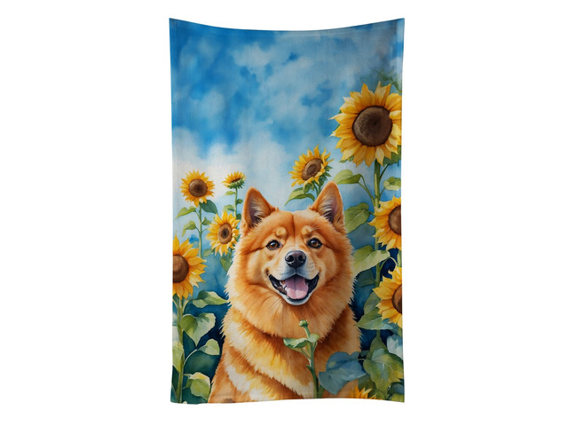Finnish Spitz in Sunflowers Kitchen Towel Dish Cloths Guest Hand Towel Decorative Bathroom Towel for Face,Tea, Dishcloth, Kitchen and Bath