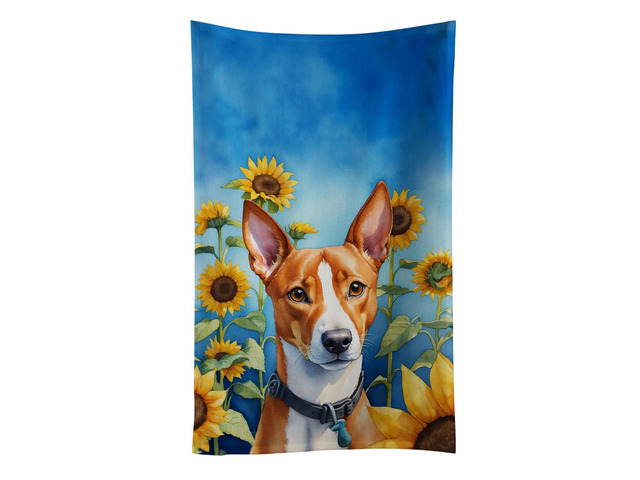 Basenji in Sunflowers Kitchen Towel Dish Cloths Guest Hand Towel Decorative Bathroom Towel for Face,Tea, Dishcloth, Kitchen and Bath