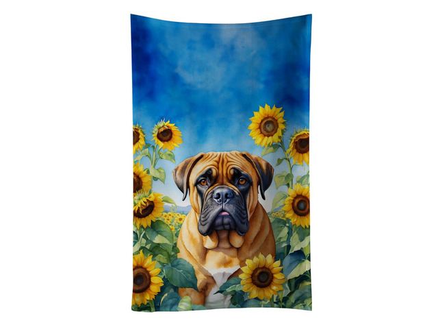 Bullmastiff in Sunflowers Kitchen Towel Dish Cloths Guest Hand Towel Decorative Bathroom Towel for Face,Tea, Dishcloth, Kitchen and Bath