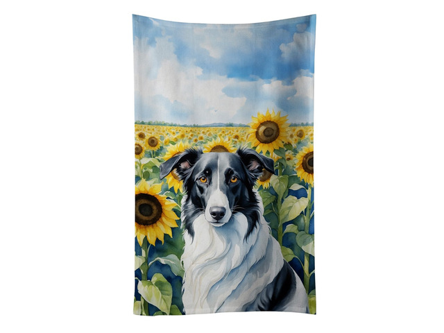 Borzoi in Sunflowers Kitchen Towel Dish Cloths Guest Hand Towel Decorative Bathroom Towel for Face,Tea, Dishcloth, Kitchen and Bath