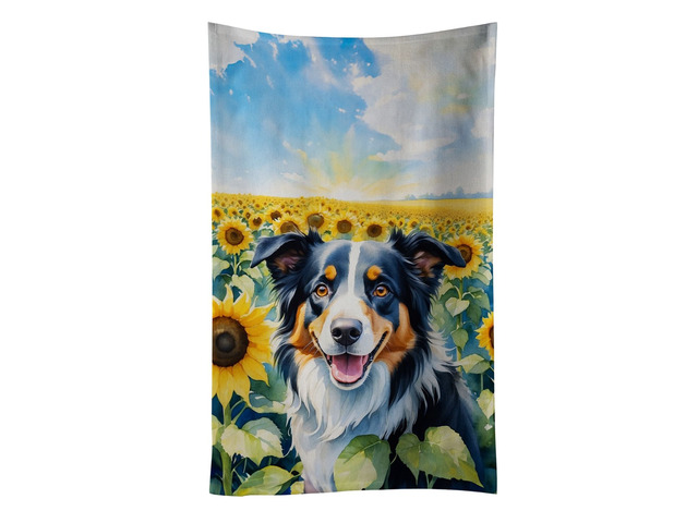 Border Collie in Sunflowers Kitchen Towel Dish Cloths Guest Hand Towel Decorative Bathroom Towel for Face,Tea, Dishcloth, Kitchen and Bath