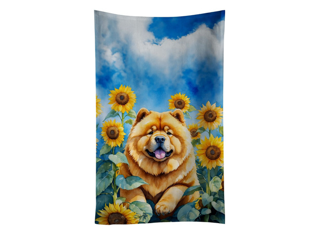 Chow Chow in Sunflowers Kitchen Towel Dish Cloths Guest Hand Towel Decorative Bathroom Towel for Face,Tea, Dishcloth, Kitchen and Bath