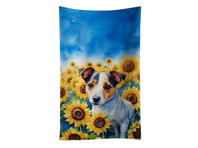 Jack Russell Terrier in Sunflowers Kitchen Towel Dish Cloths Guest Hand Towel Decorative Bathroom Towel for Face,Tea, Dishcloth, Kitchen and Bath