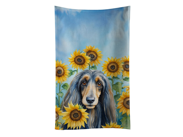 Afghan Hound in Sunflowers Kitchen Towel Dish Cloths Guest Hand Towel Decorative Bathroom Towel for Face,Tea, Dishcloth, Kitchen and Bath