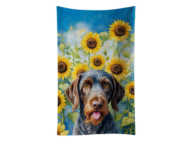 German Wirehaired Pointer in Sunflowers Kitchen Towel Dish Cloths Guest Hand Towel Decorative Bathroom Towel for Face,Tea, Dishcloth, Kitchen and Bath
