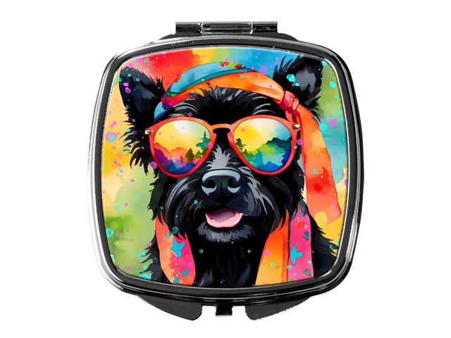 Scottish Terrier Hippie Dawg Compact Mirror Decorative Travel Makeup Mirror for Women Girls Gifts Pocket Makeup Mirror Folding Handheld