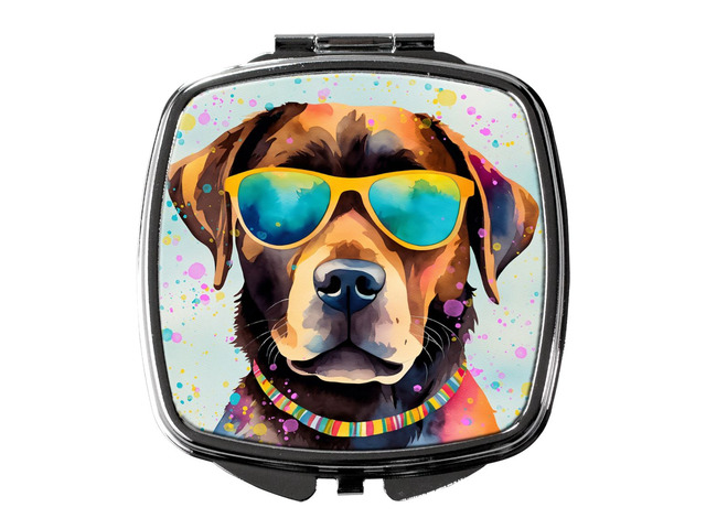 Chocolate Labrador Hippie Dawg Compact Mirror Decorative Travel Makeup Mirror for Women Girls Gifts Pocket Makeup Mirror Folding Handheld