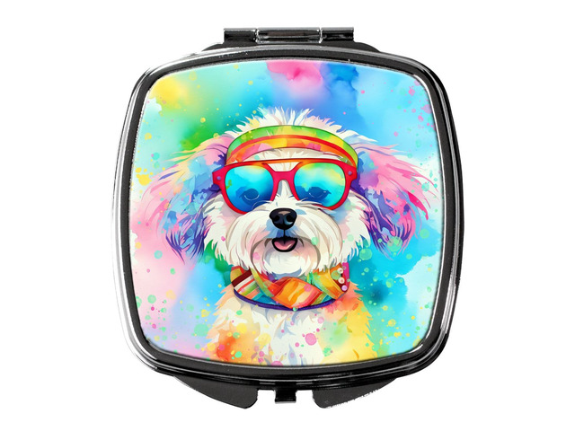 Bichon Frise Hippie Dawg Compact Mirror Decorative Travel Makeup Mirror for Women Girls Gifts Pocket Makeup Mirror Folding Handheld