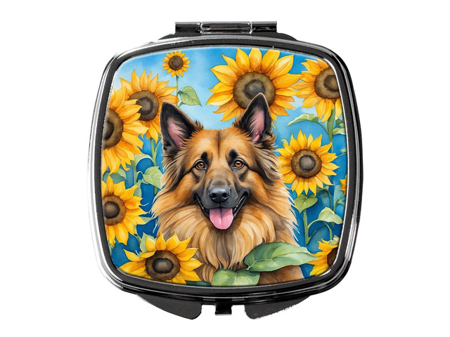 Belgian Tervuren in Sunflowers Compact Mirror Decorative Travel Makeup Mirror for Women Girls Gifts Pocket Makeup Mirror Folding Handheld